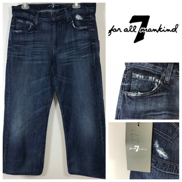 7 For All Mankind Denim - NWT 7FAM 7 For All Mankind Relaxed Jeans Distressed High Rise Dark Wash Sz 32